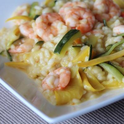 knoflookgarnalen en risotto van asperges