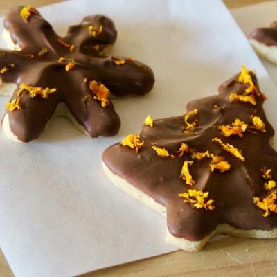 met chocolade gedompelde oranje zandkoekjes