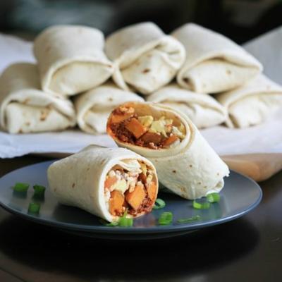 make-ahead burrito's met zoete aardappel en chorizo