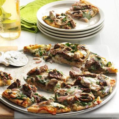 knoflook en kruidspinazie andsteak pizza