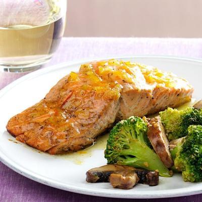 gegrilde zalm met marmelade-dijon glazuur