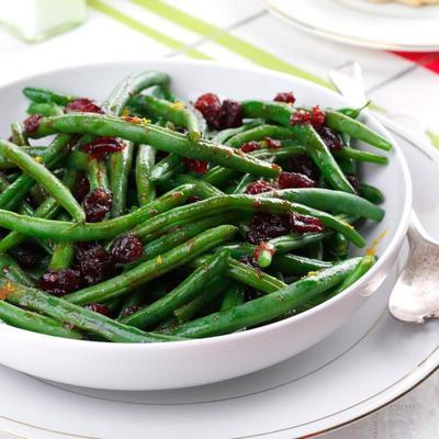 groene bonen met cranberry granaatappel glazuur