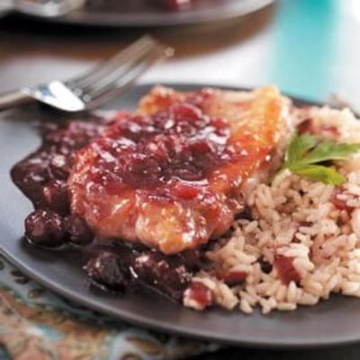 balsamico veenbessen varkenskarbonades met cranberry rijst
