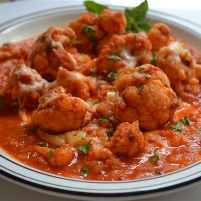 geroosterde bloemkool met vier kaas tomatensaus