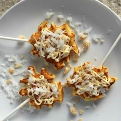 mini-wafel knalt met witte chocolade, kokos en gekonfijte gember