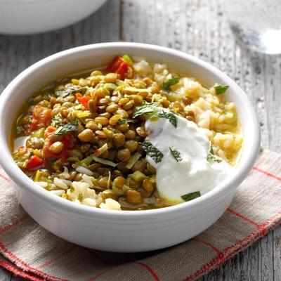 smakelijke linzen en rijst