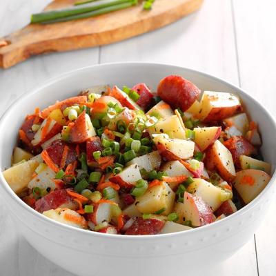 honing, mosterd, aardappelsalade