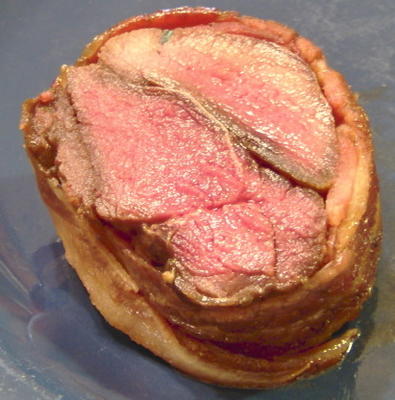 zoete bacon-gewokte hertevleeshaasbiefstuk