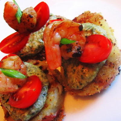 gegrilde aardappelen en garnalen met spinazie-mousse rsc