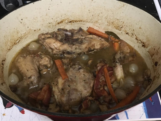 coq au vin (kip gestoofd in rode wijn)