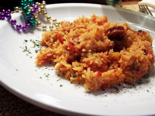 jambalaya met garnalen en andouille-worst