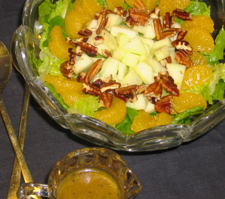 spinazie / romaine salade met maanzaad dressing en mandarijn of