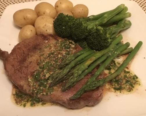 rib eye steaks met dijon gremolata