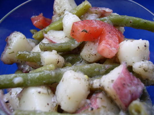gemarineerde groene boon en rode aardappelsalade