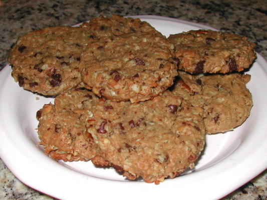 pinda en chocolade brok haverkoekjes (geen bloem)