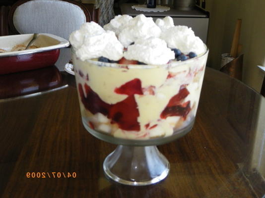 rode, witte en blauwe trifle