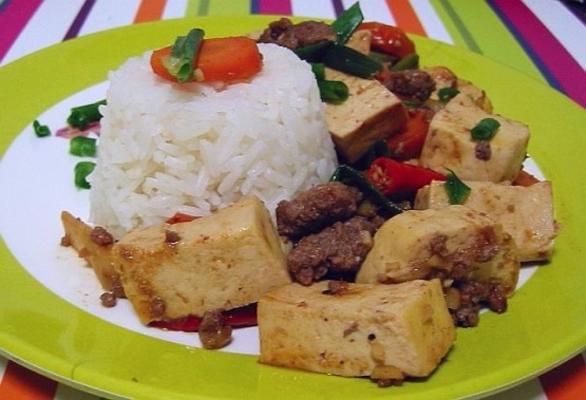 warme en pittige tofu en rundvlees