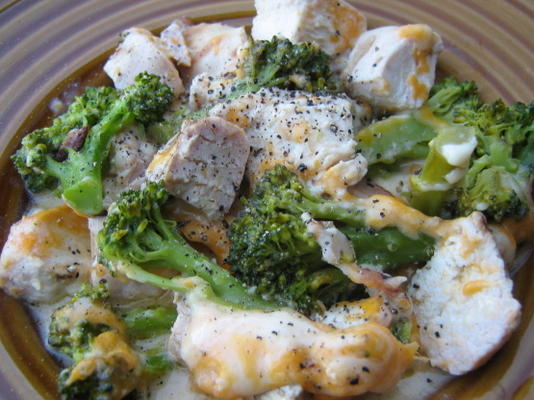 cheesy broccoli bacon kip braadpan