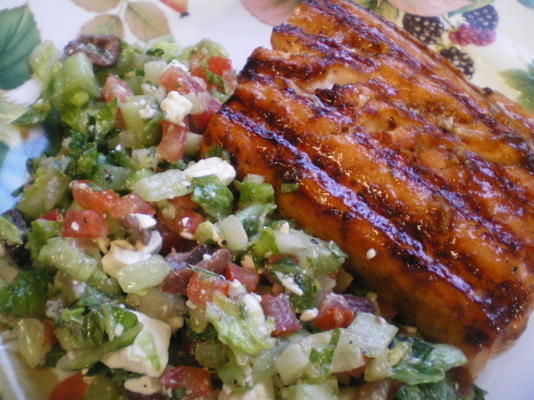 hoisin geglazuurde zalm of zeebaars