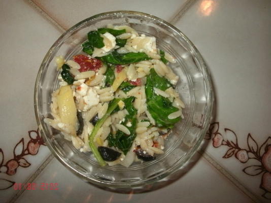 mediterrane orzo salade met feta vinaigrette