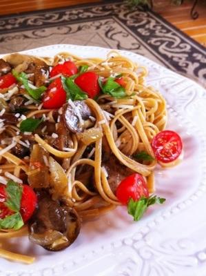 pasta met champignons en spinazie