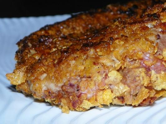 varkens varkenshaasje met mosterd en cornflakes