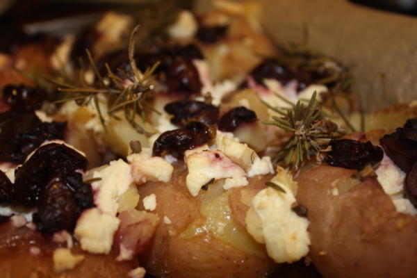 smashed potatoes with olives feta and walnut oil