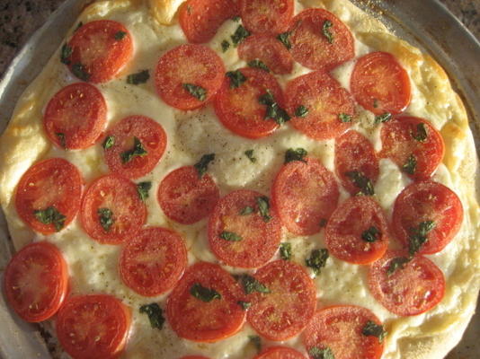 provolone pizza (provolone, romatomaat en verse basilicumpizza)