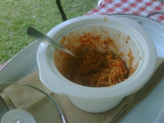 slow cooker spaghetti en gehaktballetjes