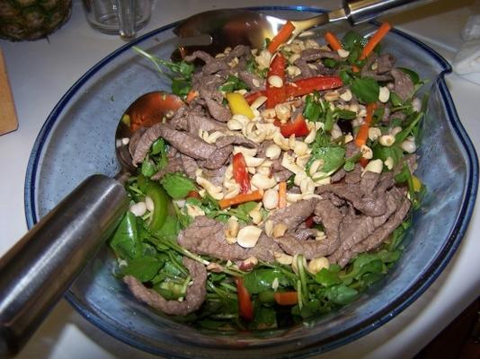 geroerbakt rundvlees met mangosalade