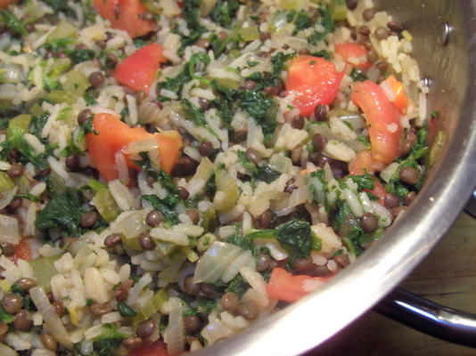 rijst, linzen en spinazie pilaf