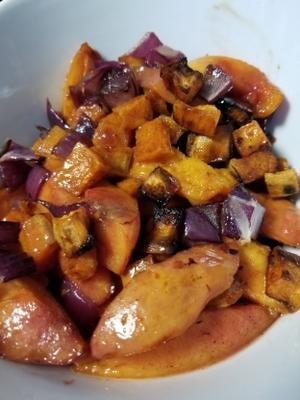 Caramelized Sweet Potatoes and Peaches