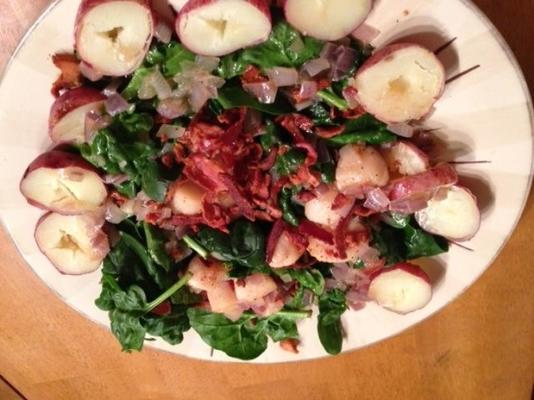 spinazie salade w / pan-aangebraden sint-jakobsschelpen en warme spek dressing