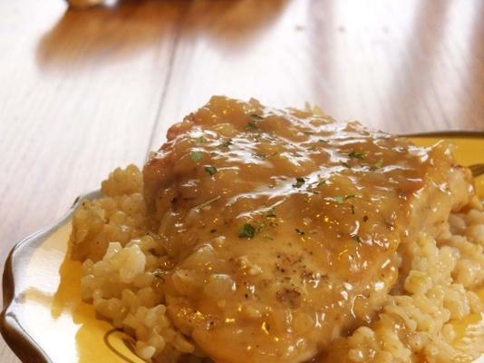 kippenborsten geglazuurd met hete pepergelei