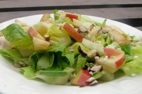 harten van romaine salade met appels, kaas en hazelnoten