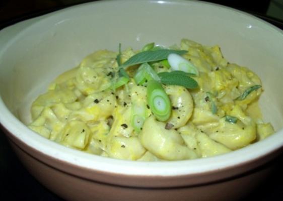 kaasravioli met pompoen salasaus (semi-zelfgemaakt)