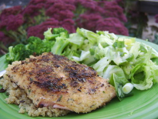 Herb Crusted zalm met gemengde greens salade