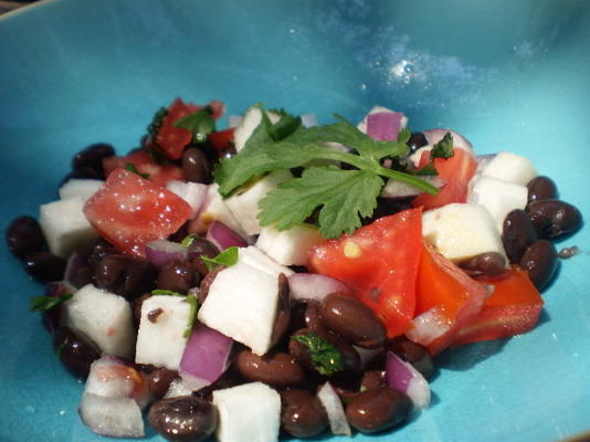 salade van jicama, tomaat en zwarte bonen