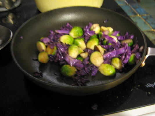 Sauteed Brussels Sprouts and Red Cabbage