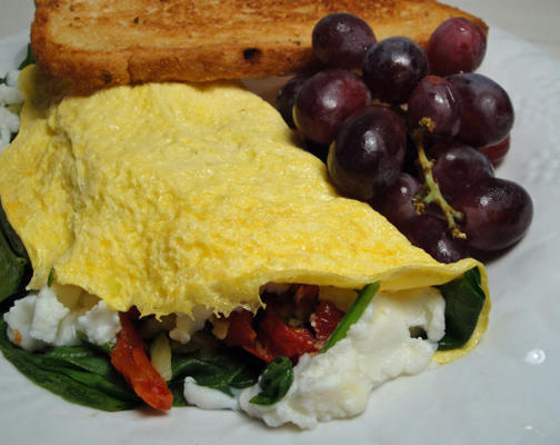 spinazie, tomaat en ricotta omelet