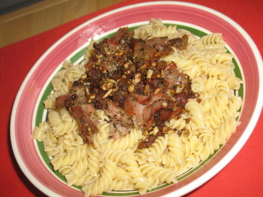 ham en rozijnen pasta