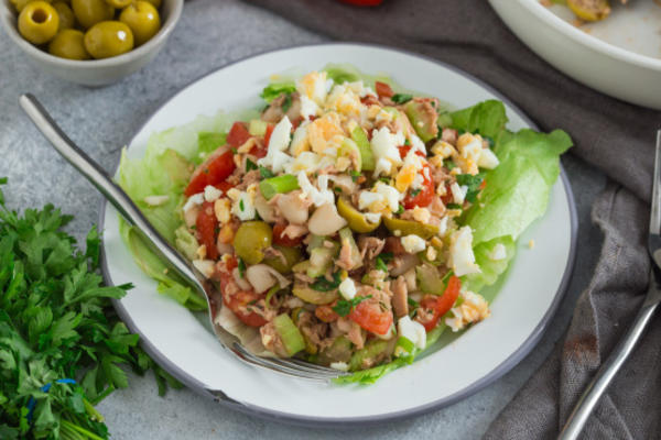 witte bonen, tonijn en tomatensalade