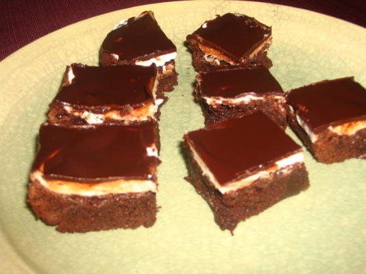 brownies met een chocolade glazuur en mint glazuur