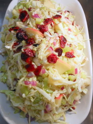 koolsalade met appels en gedroogde veenbessen