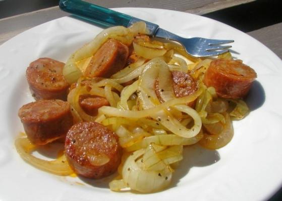 gebakken linguica en uien