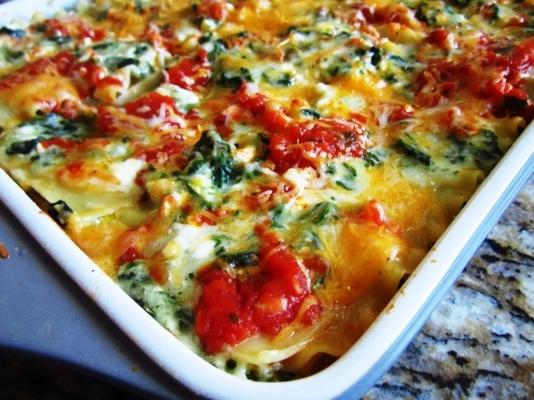 vier kaas- en spinazie-lasagne van keukens van voedingsnetwerken