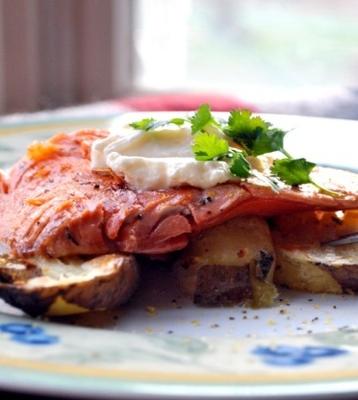 zout en peper zalm met limoenmayonaise met aardappelen