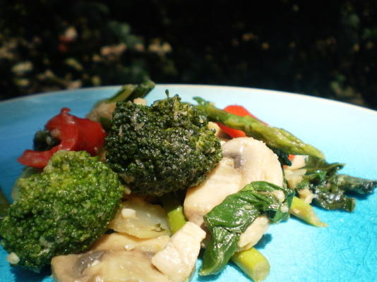 Bea's garnalen en groene groenten roerbakken met champignons