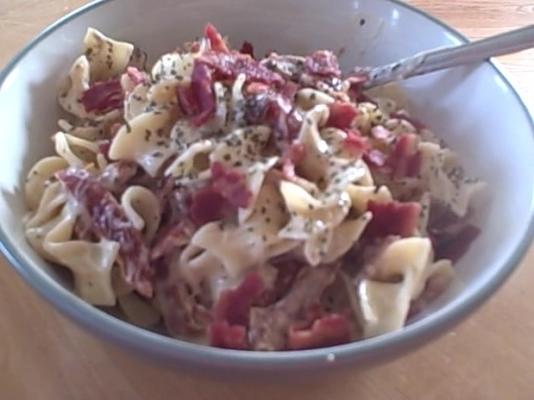 spek en zongedroogde tomaat alfredo pasta (ww recept)