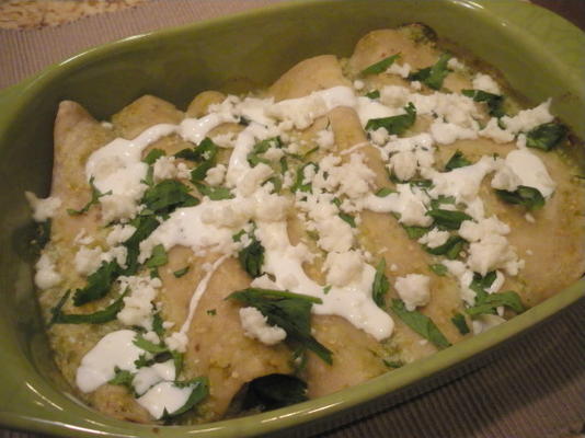 groene jalapeno en tomatillo kip enchiladas